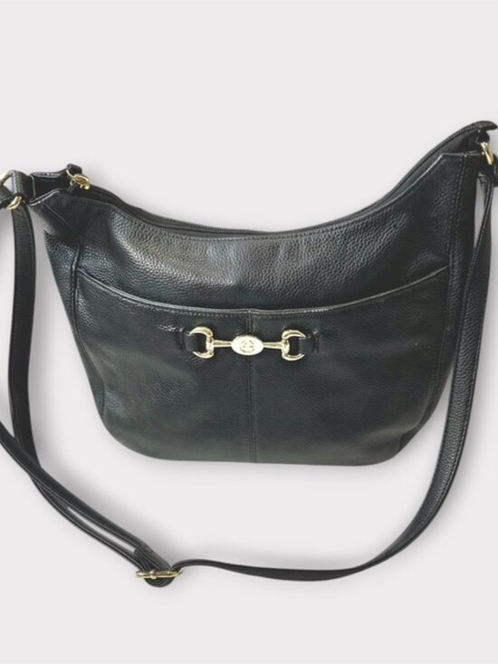 Giani Bernini Handbags - Giani Bernini Womens Leather Hobo Bag Purse Plaid Lining Black Pebble Leather